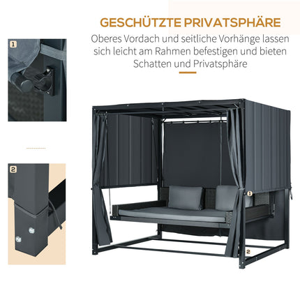 Weatherproof garden bed with pergola and cushion