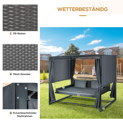 Weatherproof garden bed with pergola and cushion