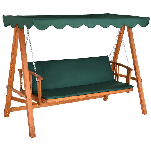 Garden swing for 3 people in real wood with canopy and lounge chair