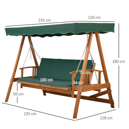 Garden swing for 3 people in real wood with canopy and lounge chair