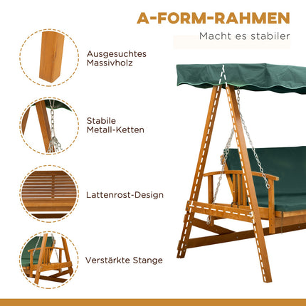 Garden swing for 3 people in real wood with canopy and lounge chair