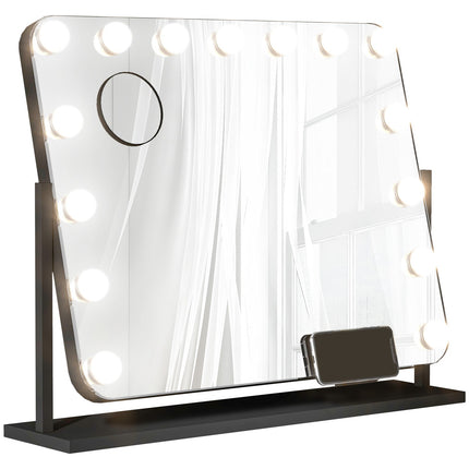 Hollywood makeup mirror with lights, 15 LEDs, black, 3 modes
