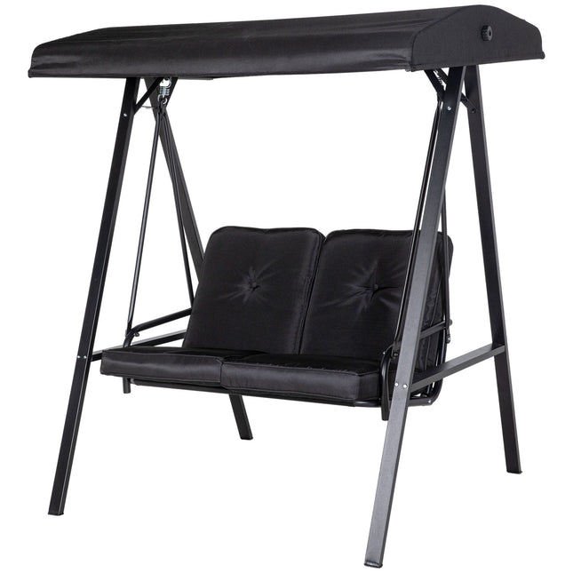 2-seat garden swing with cushion and adjustable roof, black