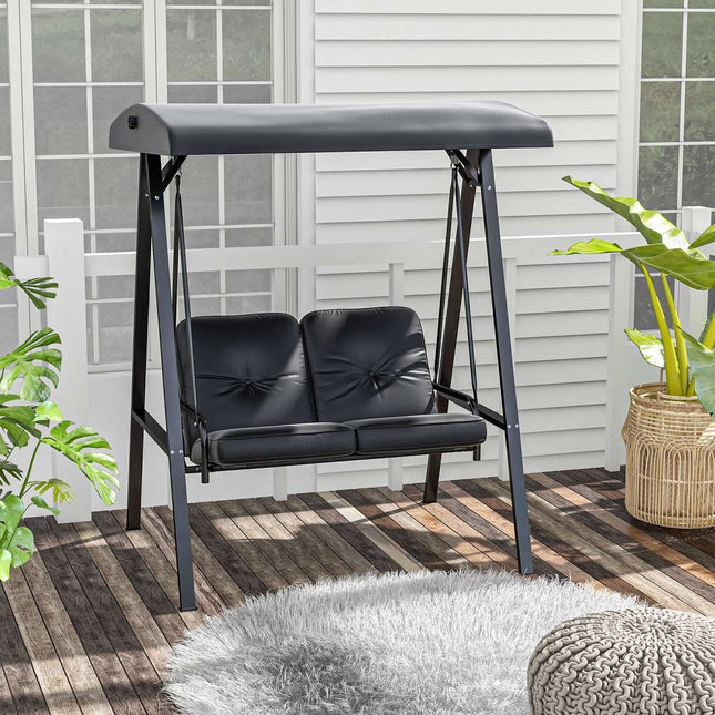2-seat garden swing with cushion and adjustable roof, black