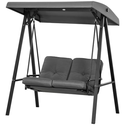 Hollywood swing, 2-zits tuinschommel met verstelbaar dak, kussen, schommelbank, draagvermogen tot 220 kg, voor tuin, balkon, donkergrijs, 145 x 116 x 172 cm