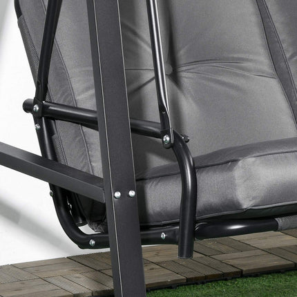 Hollywood swing, 2-zits tuinschommel met verstelbaar dak, kussen, schommelbank, draagvermogen tot 220 kg, voor tuin, balkon, donkergrijs, 145 x 116 x 172 cm