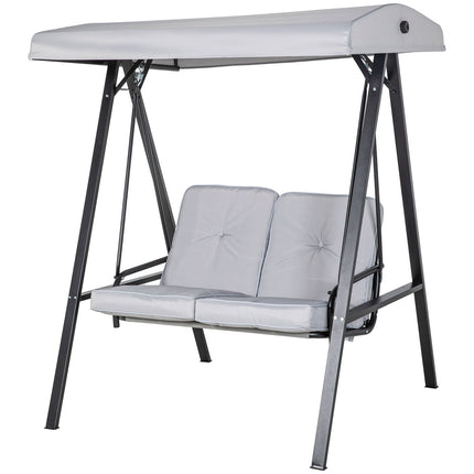 Hollywood-schommel, 2-zits tuinschommel met verstelbaar dak, kussen, schommelbank, draagvermogen tot 220 kg, voor tuin, balkon, grijs, 145 x 116 x 172 cm