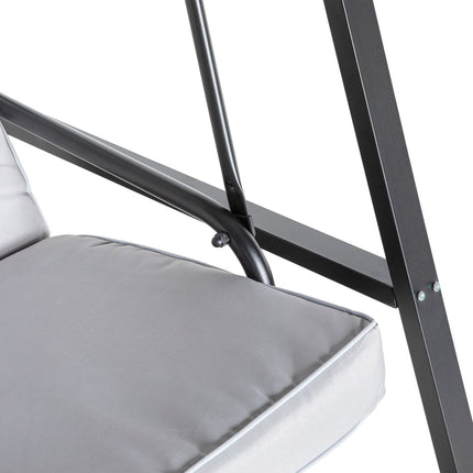 Hollywood-schommel, 2-zits tuinschommel met verstelbaar dak, kussen, schommelbank, draagvermogen tot 220 kg, voor tuin, balkon, grijs, 145 x 116 x 172 cm