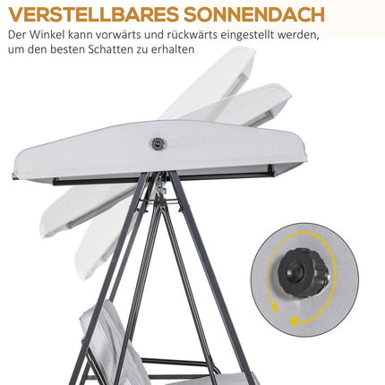 Hollywood-schommel, 2-zits tuinschommel met verstelbaar dak, kussen, schommelbank, draagvermogen tot 220 kg, voor tuin, balkon, grijs, 145 x 116 x 172 cm