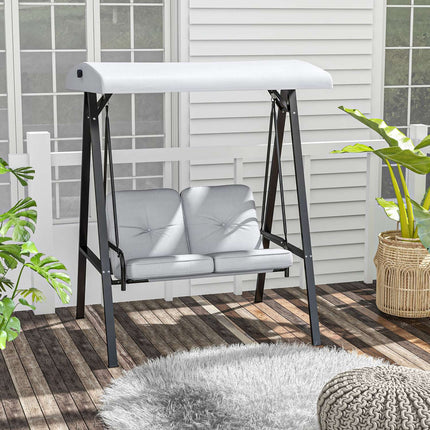 Hollywood-schommel, 2-zits tuinschommel met verstelbaar dak, kussen, schommelbank, draagvermogen tot 220 kg, voor tuin, balkon, grijs, 145 x 116 x 172 cm