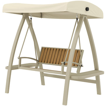 2-seater garden swing with adjustable canopy, side table - beige