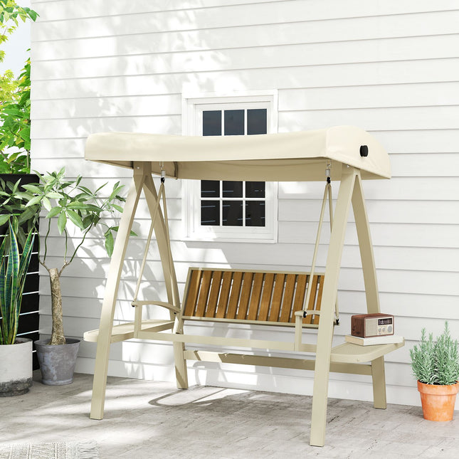 2-seater garden swing with adjustable canopy, side table - beige