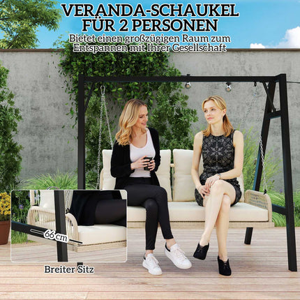 Hollywood swing 2-zits rotan tuinschommel met kussens kettingen hangbank draagvermogen tot 240 kg hangende schommel schommelbank tuinbank voor tuinbalkon 115 x 66 x 44 cm beige Aosoom