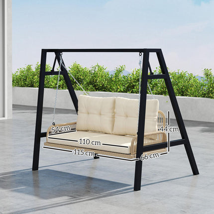 Hollywood swing 2-zits rotan tuinschommel met kussens kettingen hangbank draagvermogen tot 240 kg hangende schommel schommelbank tuinbank voor tuinbalkon 115 x 66 x 44 cm beige Aosoom