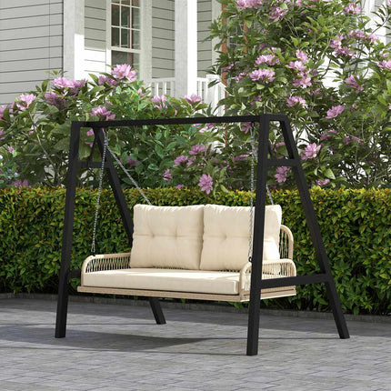 Hollywood swing 2-zits rotan tuinschommel met kussens kettingen hangbank draagvermogen tot 240 kg hangende schommel schommelbank tuinbank voor tuinbalkon 115 x 66 x 44 cm beige Aosoom