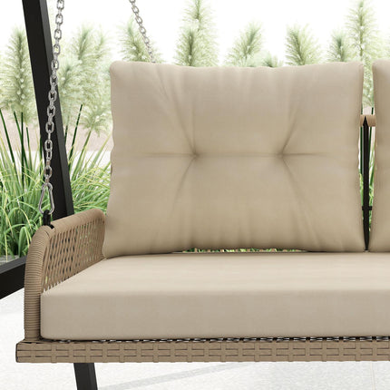 Hollywood swing 2-zits rotan tuinschommel met kussens kettingen hangbank draagvermogen tot 240 kg hangende schommel schommelbank tuinbank voor tuinbalkon 115 x 66 x 44 cm beige Aosoom