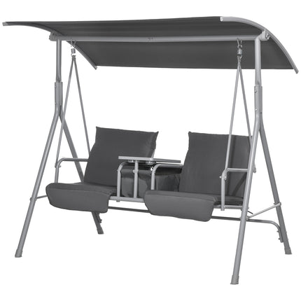 2-seat black garden swing with canopy and tray