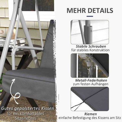 2-seat black garden swing with canopy and tray