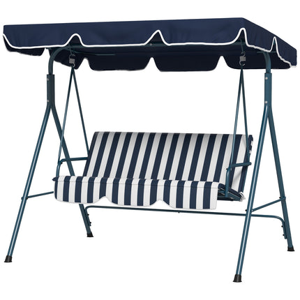 Hollywood swing 3-zits tuinschommel met verstelbaar dak, waterafstotende schommelbank belastbaar tot 240 kg, voor tuin, balkon, gaas, blauw Aosom
