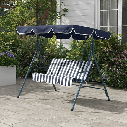 Hollywood swing 3-zits tuinschommel met verstelbaar dak, waterafstotende schommelbank belastbaar tot 240 kg, voor tuin, balkon, gaas, blauw Aosom