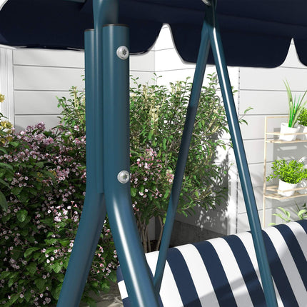 Hollywood swing 3-zits tuinschommel met verstelbaar dak, waterafstotende schommelbank belastbaar tot 240 kg, voor tuin, balkon, gaas, blauw Aosom