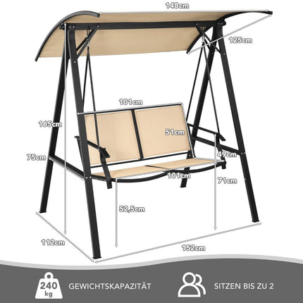 Hollywood swing with adjustable roof 2-seater garden swing 152 x 112 x 165 cm beige