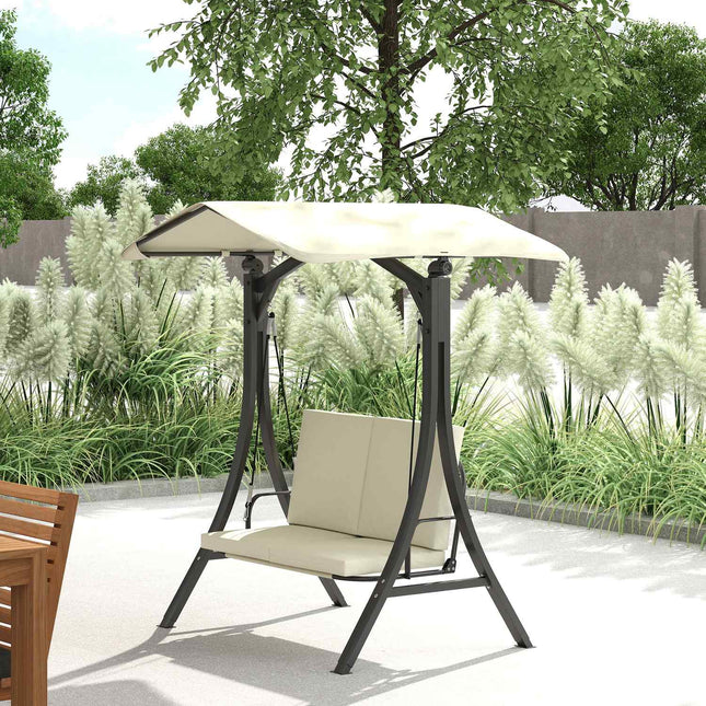 Adjustable 2-seat garden swing with canopy, cream white