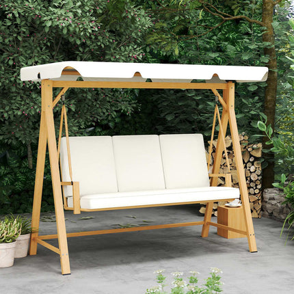 3-seat swing with sun protection, wooden look, 330 kg capacity