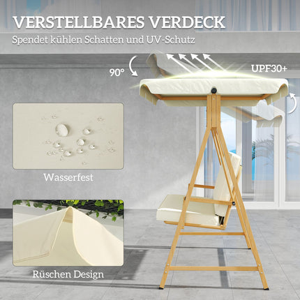 3-seat swing with sun protection, wooden look, 330 kg capacity