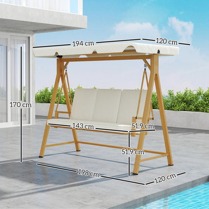 3-seat swing with sun protection, wooden look, 330 kg capacity
