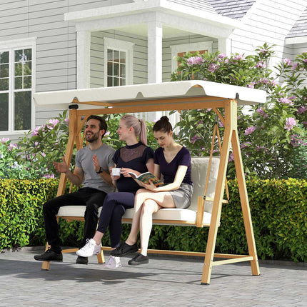 3-seat swing with sun protection, wooden look, 330 kg capacity