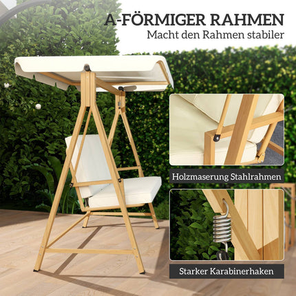 3-seat swing with sun protection, wooden look, 330 kg capacity