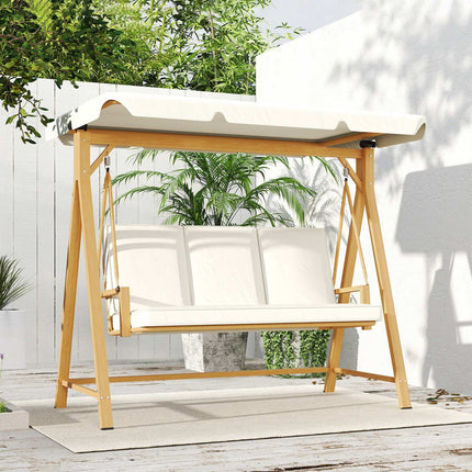 3-seat swing with sun protection, wooden look, 330 kg capacity