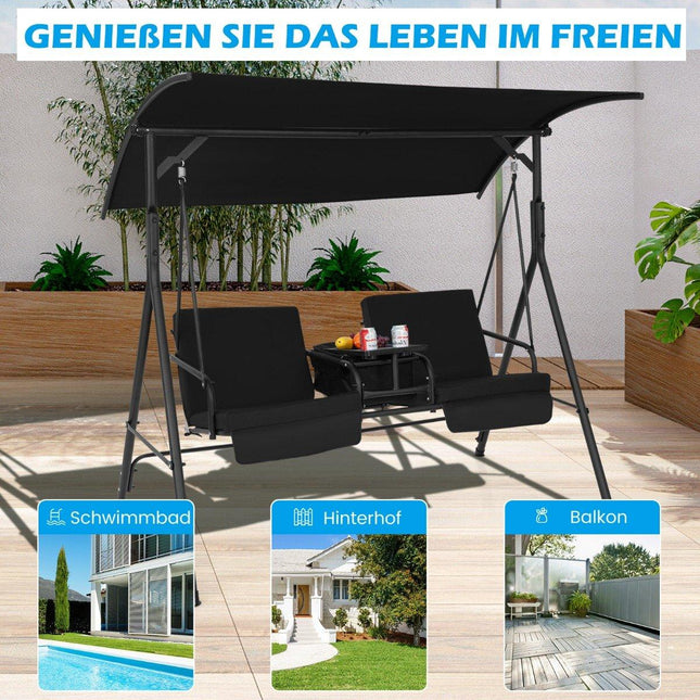Hollywood swing with cooler bag 2-seater garden swing with adjustable roof black 180 x 124 x 161.5 cm
