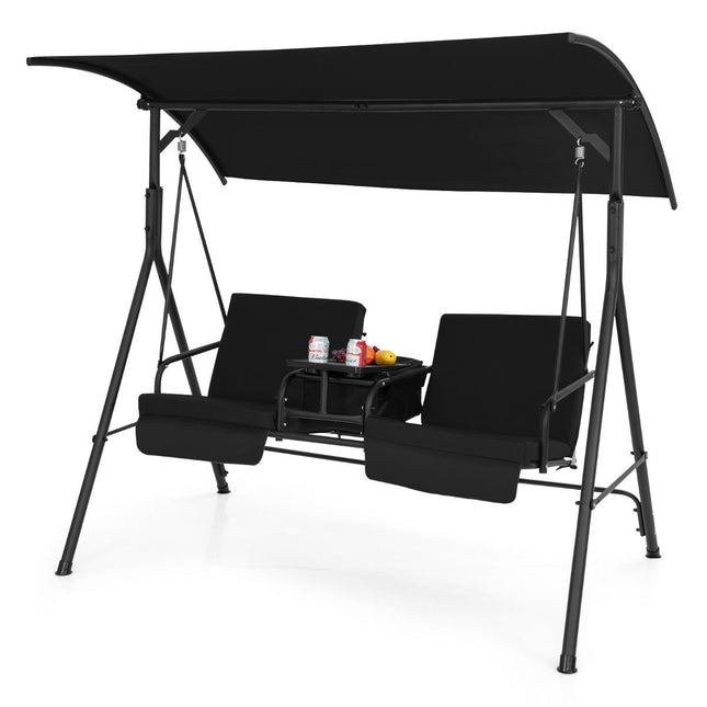 Hollywood swing with cooler bag 2-seater garden swing with adjustable roof black 180 x 124 x 161.5 cm