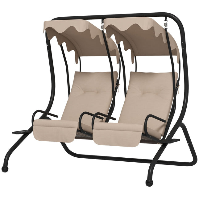 2-seat garden swing with canopy & cup holder, beige