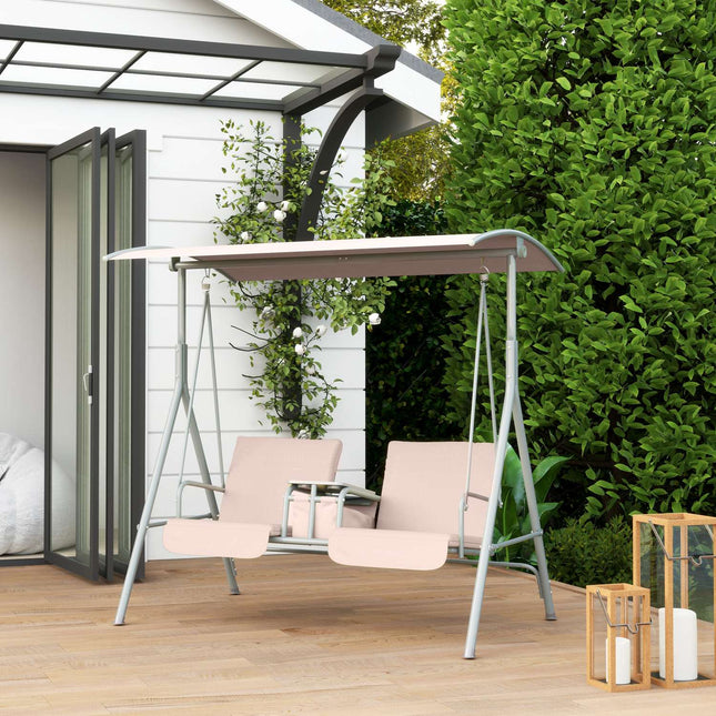 Garden swing with canopy, cup holder & pocket - Beige