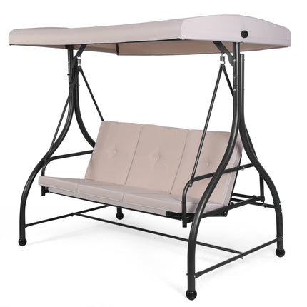 Hollywood swing with reclining function, 3-seater garden swing 183 x 112 x 178 cm beige