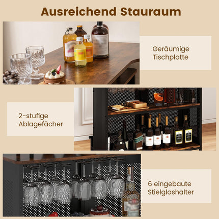 Home Bar Table with Storage and Footrest, Metal Frame