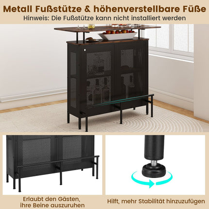 Home Bar Table with Storage and Footrest, Metal Frame