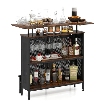 Home Bar Table with Storage and Footrest, Metal Frame