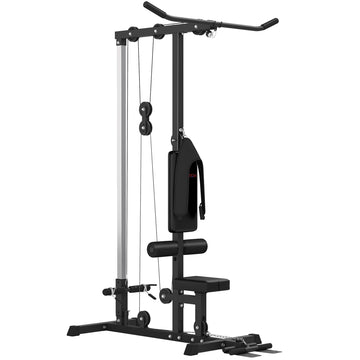 Home Gym Lat Pulldown & Row Machine, Steel & Faux Leather