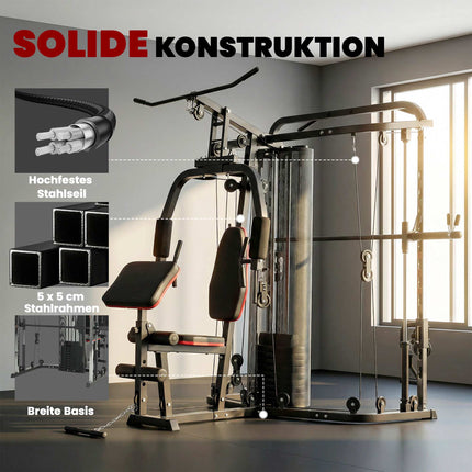 Home Gym Station with 65kg Weights, Lat Pull, Preacher Bench