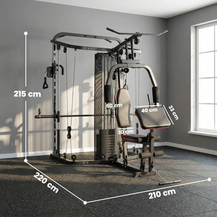 Home Gym Station with 65kg Weights, Lat Pull, Preacher Bench