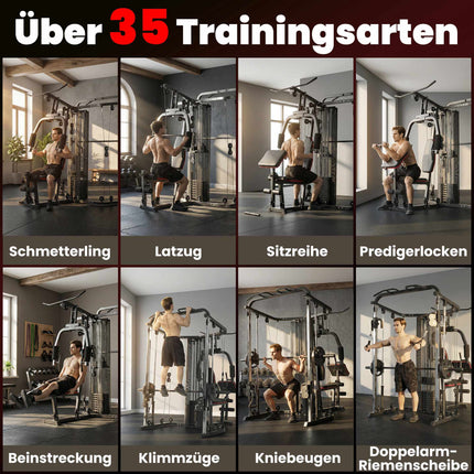 Home Gym Station with 65kg Weights, Lat Pull, Preacher Bench