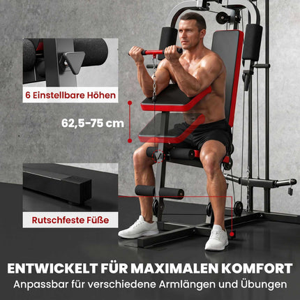 Home Gym Station with Lat Pull, Adjustable Preacher Bench