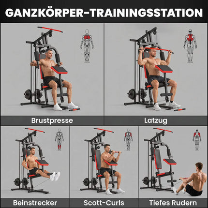 Home Gym Station with Lat Pull, Adjustable Preacher Bench