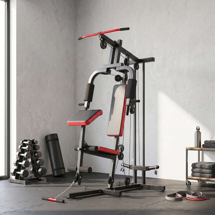 Home Gym Station with Lat Pull, Adjustable Preacher Bench