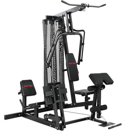 Home Gym Station with Leg Press, Adjustable Seat, 65kg Weights