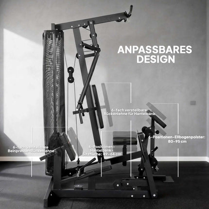 Home Gym Station with Leg Press, Adjustable Seat, 65kg Weights
